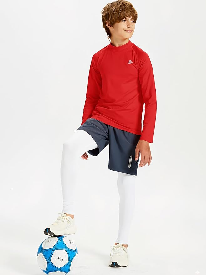 DEVOROPA Youth Boys Compression Thermal Shirt Long Sleeve Kids Fleece Baselayer Soccer Baseball Undershirt Slim/Regular/Husky