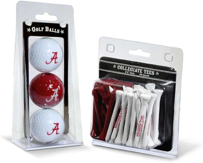 Team Golf NCAA Alabama Crimson Tide 3 Golf Balls And 50 Golf Tees Logo Imprinted Golf Balls (3 Count) & 2-3/4" Regulation Golf Tees (50 Count), Multi Colored