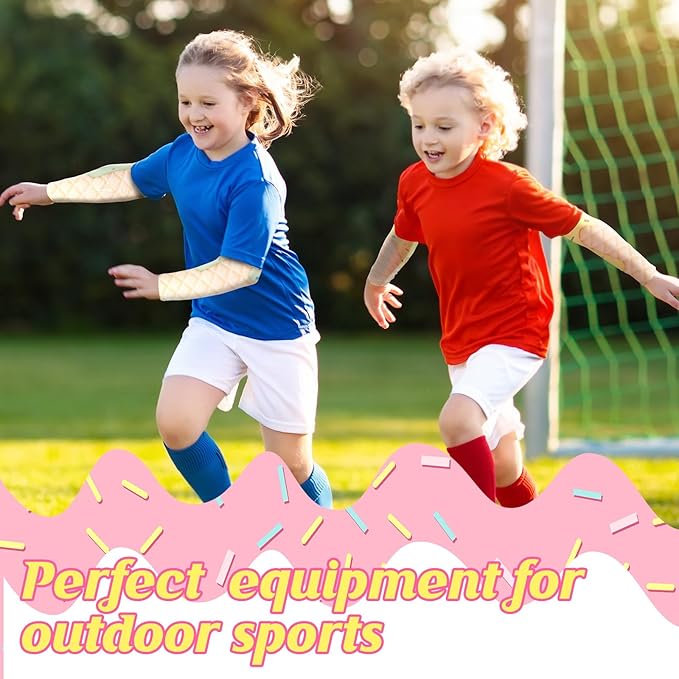 JaGely 16 Pairs Ice Cream Arm Sleeves for Kids UV Sun Protection Football Basketball Baseball Compression Long Sleeves Youth