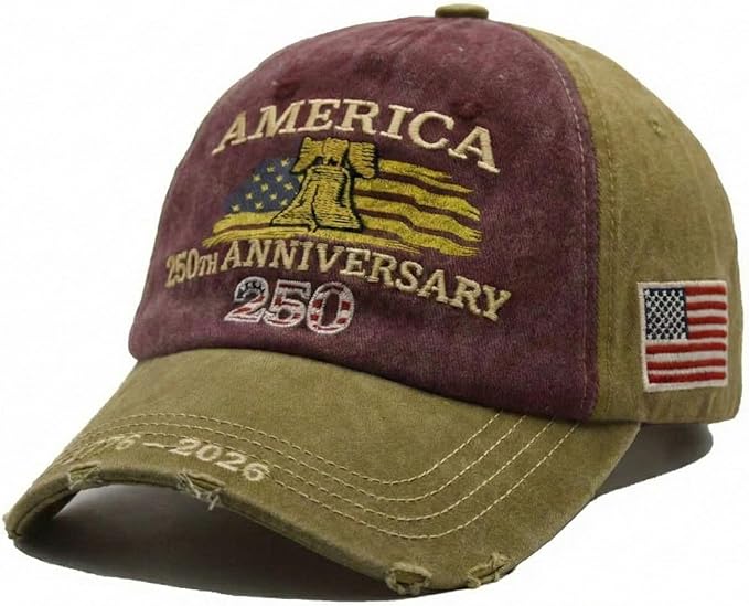 USA 250th Anniversary Hat, Adjustable 250th Anniversary Printed Patriotic Baseball Caps, Tribute Retro Washed Hat