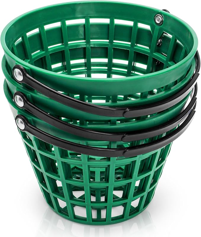 Bekith 3 Pack Small Plastic Golf Ball Basket, Golf Ball Container Golf Bucket with Handle, Holds 25 Balls, Green