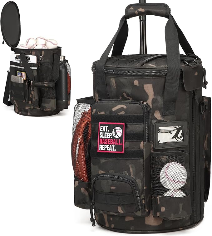 Baseball Bucket Bag 6 Gallon Bucket Cover Organizer w/Padded Seat tactical Softball Coaches Bag for Balls, Bat, Gloves, Scoreboards