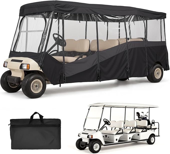 KEMIMOTO Golf Cart Enclosure 8 Seat, 600D Waterproof Golf Cart 8 Passenger Enclosure with Clear Windshield Compatible with Club Car Villager, Evolution D5-Ranger, Concierge