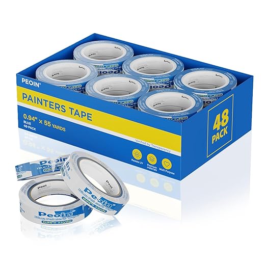 Blue Painters Tape 1 Inch Bulk, 48 Roll Painting Tape Blue Masking by Peoin