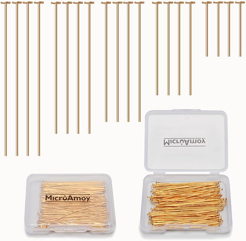 100pcs 18K Gold Filled Flat Head Pins Non Tarnish Craft Earring Bracelet by MICROAMOY