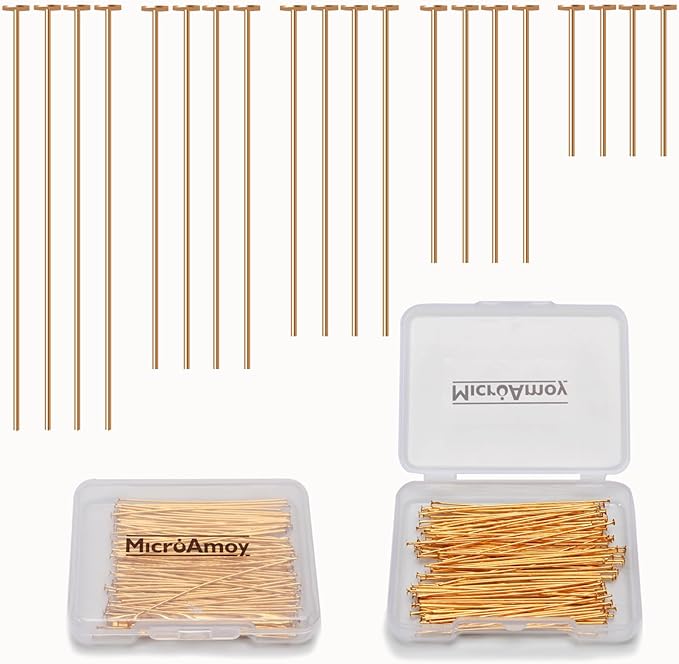 100pcs 18K Gold Filled Flat Head Pins Non Tarnish Craft Earring Bracelet by MICROAMOY