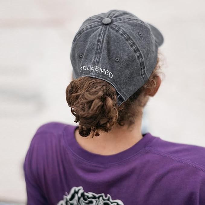 Christian Redeemed Cross Nails Hats for Men Women, Vintage Adjustable Cotton Embroidered Front & Back Baseball Cap