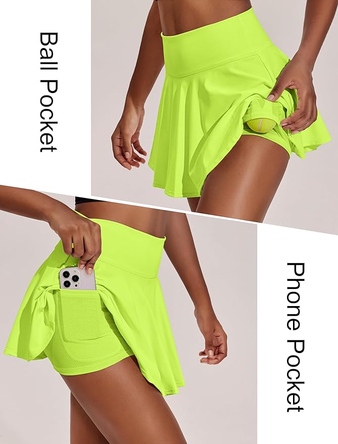 PINSPARK Womens Tennis Skirt Pleated Athletic Skirts with Pockets Shorts High Waisted Golf Skort for Workout Pickleball
