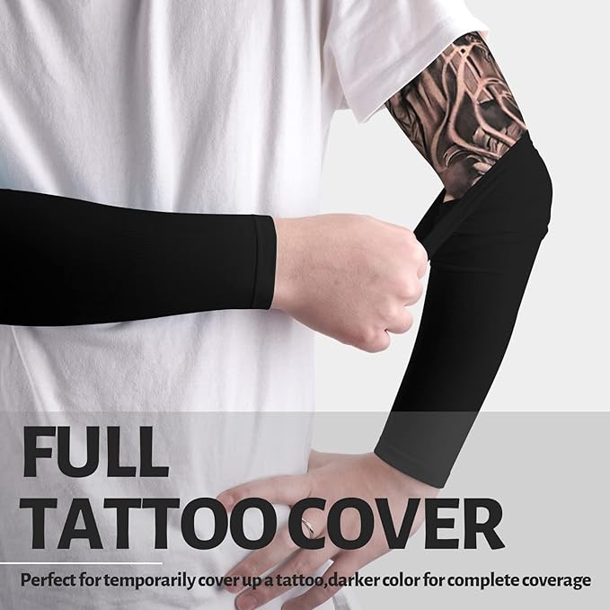 HEGCOIIE UV Sun Protection Arm Sleeves for Men & Women - Tattoo Cover Up - UPF 50 Cooling Sleeve for Golf, Cycling