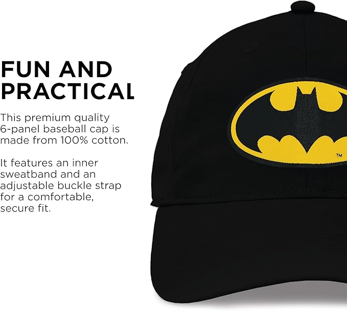 ABG Accessories Batman Hats for Men Baseball Cap, Cute Trendy Hat for Women Baseball Caps, Lightweight Adjustable Caps for Men, Women, Teens and Kids, Black