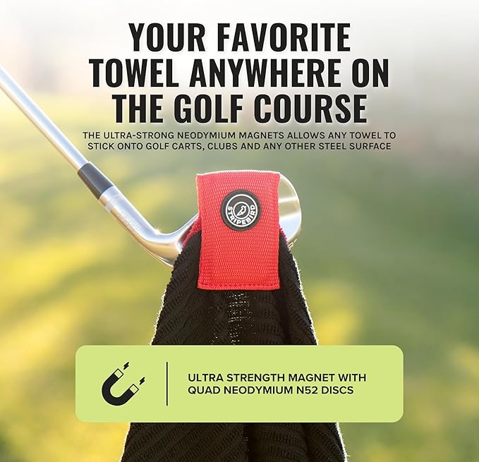 Stripebird - Magnetic Clip for Any Towel (Red) - Highest Strength Magnet for Magnetic Golf Towel - Removable from Towels - Magnet Golf Towel - Magnetic Golf Towels for Men