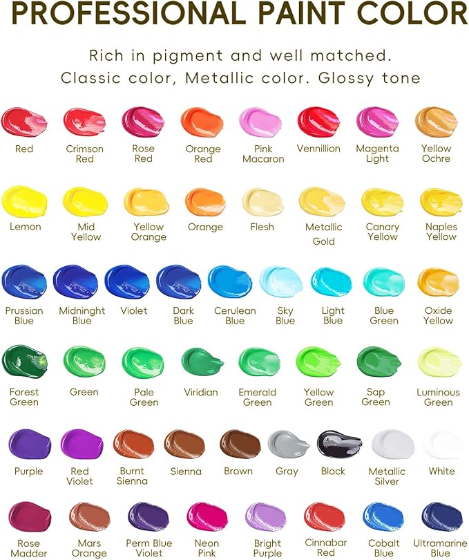 50 Color Acrylic Paint Set, 2oz Bottles, Rich Pigmented Canvas Paint - Image 4