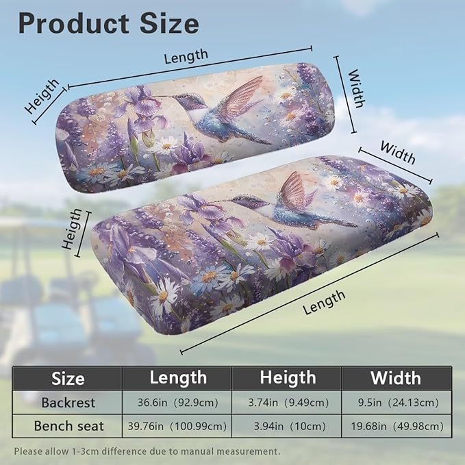 Suobstales Golf Cart Front and Rear Seat Cover Set for EZGO TXT RXV & Club Car DS 2 Passenger, Washable Bench Seat Covers Kit
