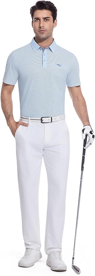 Esabel.C Men's Golf Polo Shirts Print Moisture Wicking Short Sleeve Dry Fit Stretch Polo Shirts for Men with Faux Pocket