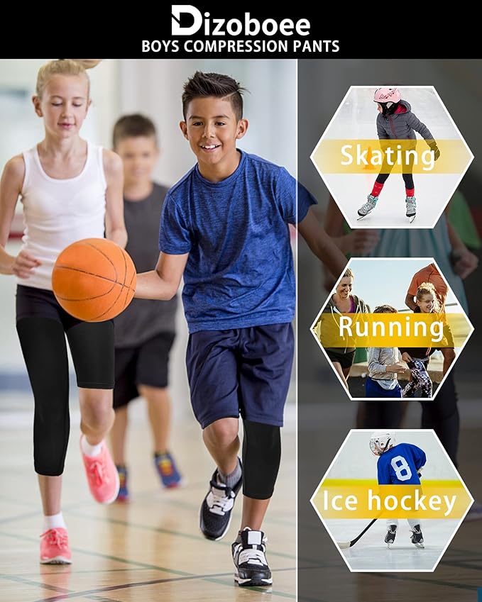 Youth Boys Compression Pants One Leg 3/4 Athletic Leggings for Sports Kids Basketball Tights Football Baseball Pants