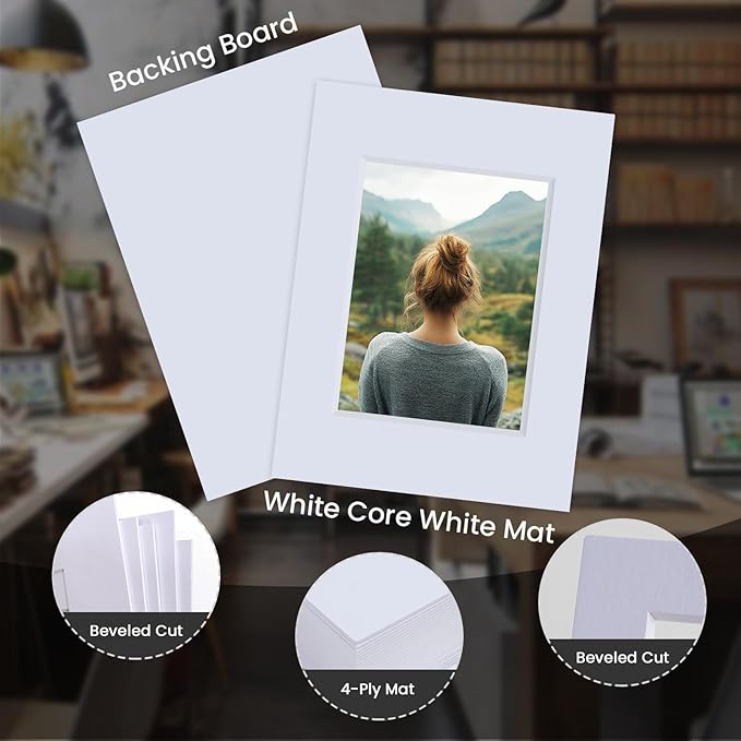 Falling in Art 5 Pack Acid Free 9x12'' White Picture Mats Board Show Kit - Image 4