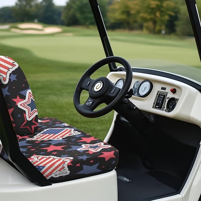 Yewatlles Golf Cart Seat Covers for Club Car Fashion Seat, Breathable Polyester Cloth Combination Appearance, No Need Detaching Armrests American Flag Star Pattern