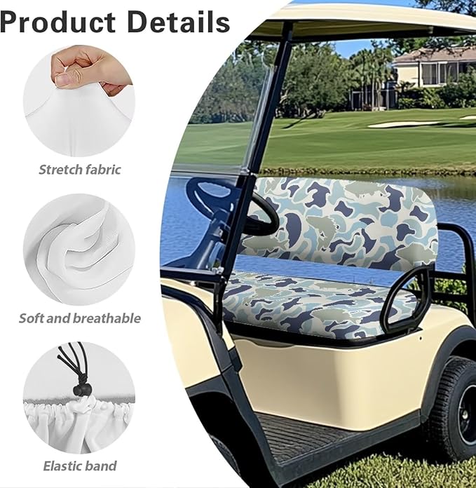Bulopur Blue Fish Camo Golf Cart Seat Covers for Club Car Ezgo Golf Cart Dust Covers 2 Passenger Seats Universal Fit Removable Golfcart Accessory