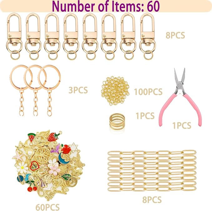 MORWLAT 281 PCS Gold DIY Keychain Making Kit Cute Bag Charm Kit 60 Charms 8 - Image 3