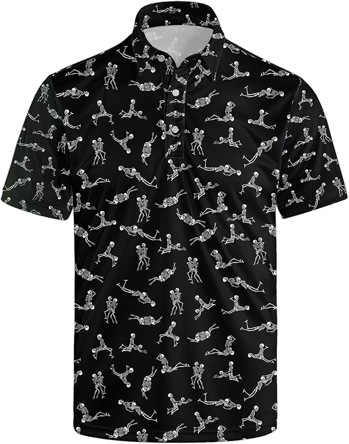 Golf Polo Shirts for Men Funny Print Short Sleeve Golf Shirts Performance Golf Polos
