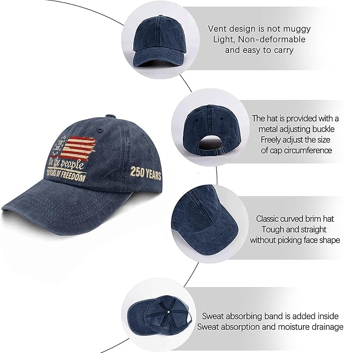 U.S. 250th Anniversary 250 Years Freedoms 1776-2026 Baseball Hats Funny