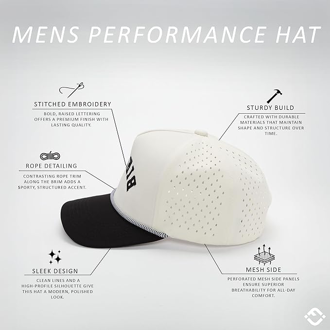 Funky Junque Performance Waterproof Golf Rope Hat – Cool Breathable Workout 5 Panel Snapback Cap for Men