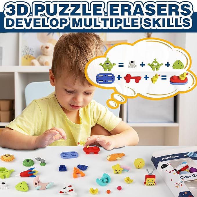 Erasers Set for Kids, Space Astronaut Pencil Eraser Bulk for Kids, Take Apart - Image 3