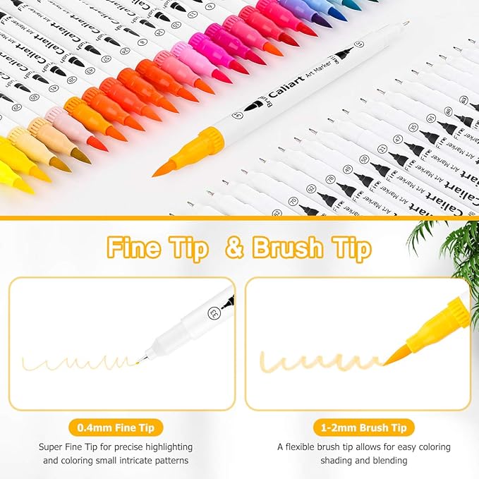 Caliart 72 Colors Double Tip Brush Pens Art Markers, Artist Fine & Brush Pen - Image 4