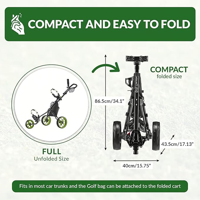 Caddytek CaddyLite 11.5 V3 Golf Push Cart - Lightweight Aluminum 3-Wheel Foldable Golf Bag Cart with Quad-Fold Frame, EVA Wheels, Adjustable Handle, Foot Brake, Mesh Net, Umbrella & Drink Holder