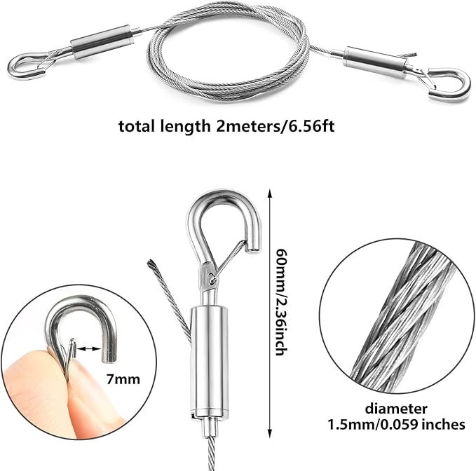 4Pcs 2m x 1.5mm Adjustable Picture Hanging Wire Kit, Heavy Duty Stainless Steel - Image 2