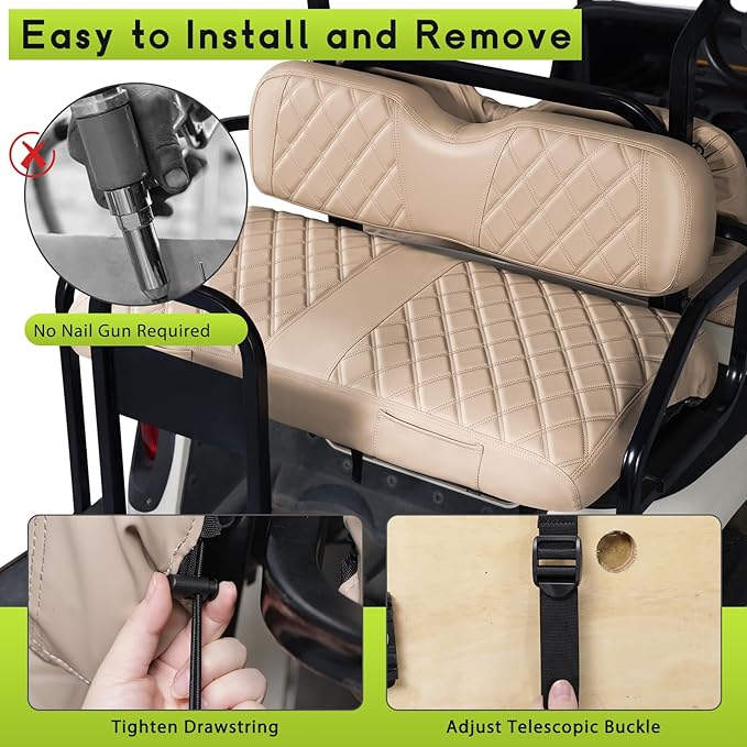 Golf Cart Seat Cover Front and Rear Set of 2 Fit for EZGO RXV OEM Ordinary Seats No Nails Easy to Install & Clean Beige Vinyl Leather Seat Covers