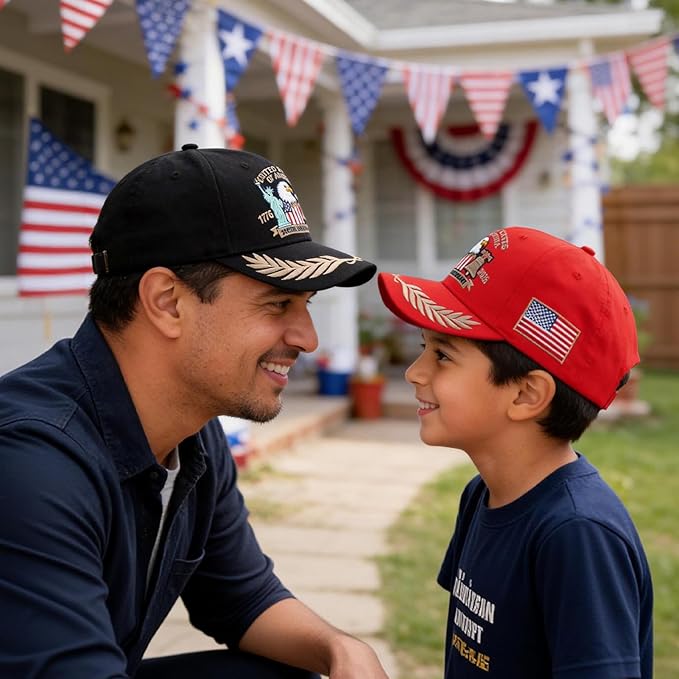 2 Pack 250 Anniversary USA Hat Embroidered Eagle & Liberty，Adjustable Patriotic American Flag Baseball Caps for Men Women
