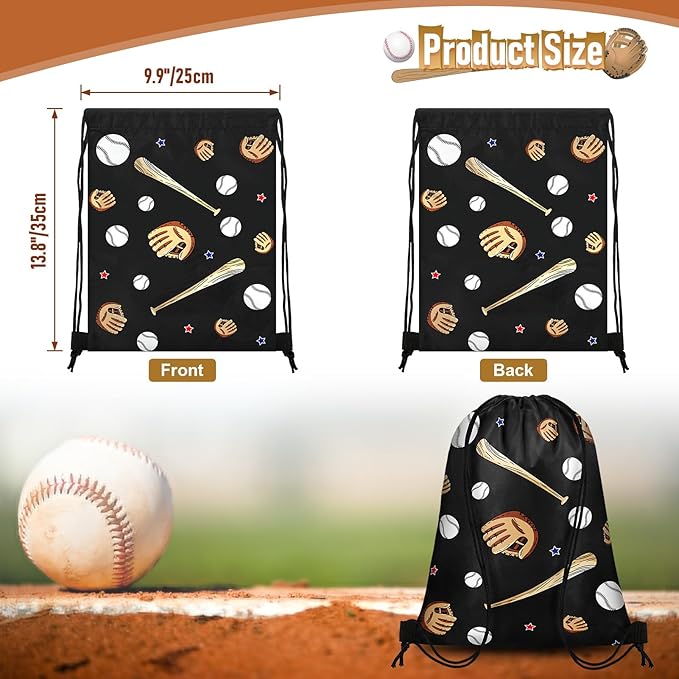 Grneric 18 Pcs Baseball Party Favor Bags Drawstring Bags Bulk Candy Goodie Bag Baseball Themed Presents for Sports Teams