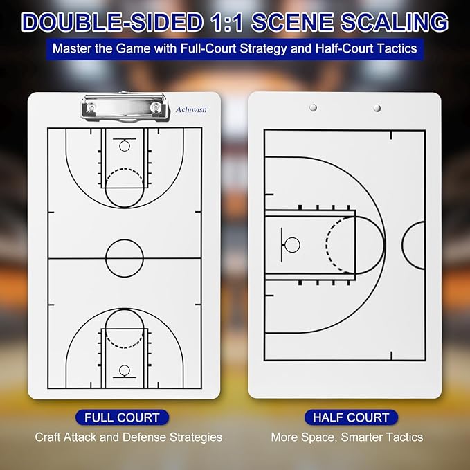 Basketball Clipboard for Coaches, Premium Durable Dry Erase Basket Ball White Board, Simplicity Sharpens Focus, Tactical Basketballs Coaching Clip Boards, Sporting Goods Clipboards, Achiwish