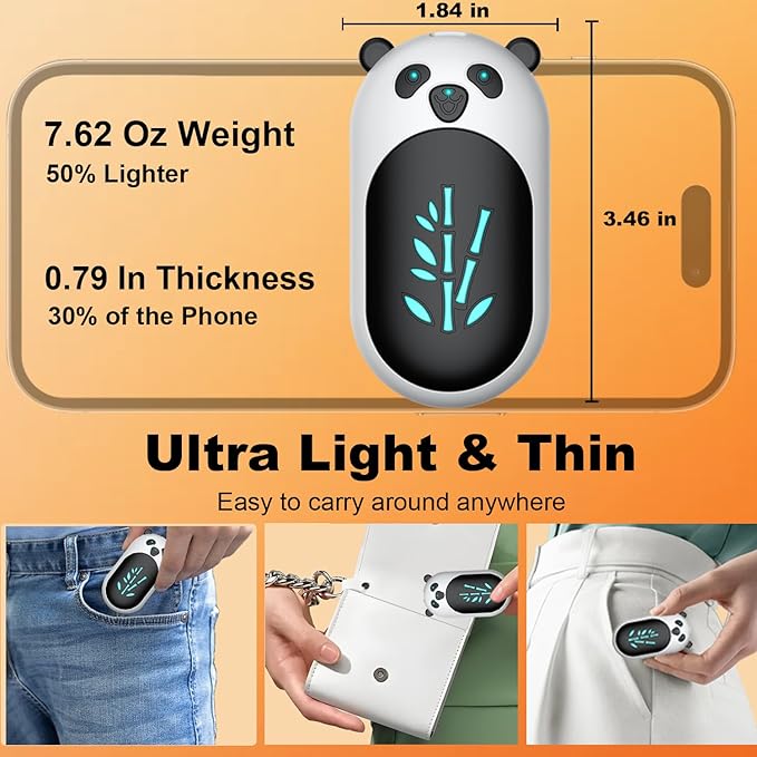 ‎Hand Warmers 2 Pack,Hand Warmers Rechargeable 6000mAh 20Hrs Long Safe Heat AI Smart Chips,Portable Pocket Heater,Gifts for Birthday,Outdoor,Golf,Hunting,Camping Accessories