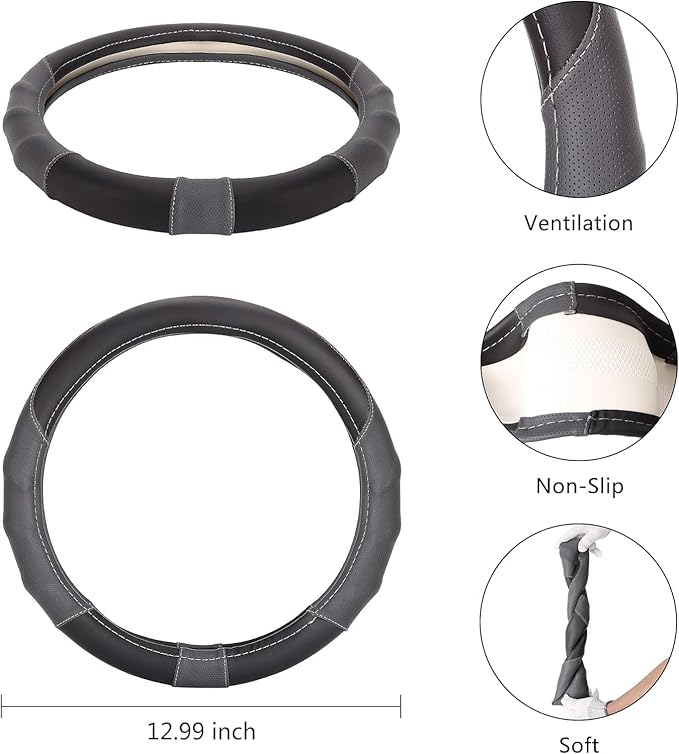 10L0L 13 Inch Golf Cart Steering Wheel Covers for EZGO TXT&RXV, Upgraded Microfiber Anti-Slip Steering Wheel Cover with Pu Leather