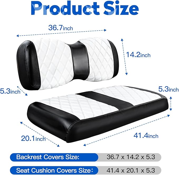 NOKINS Golf Cart Diamond Seat Covers Kit, Fit for Yamaha Drive/Drive 2 OEM Standard Front Seat Cushion, Golf Cart Vinyl Seat Cover, No Nails Required (White and Black)