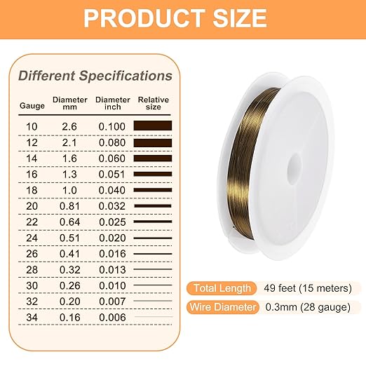 HARFINGTON 49ft Jewelry Wire, 28 Gauge Brass Craft Soft Metal Tarnish Resistant - Image 2