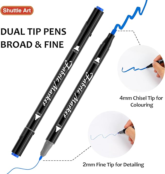 Shuttle Art Dual Tip Fabric Markers, 30 Colors Permanent No Bleed Pens - Image 2