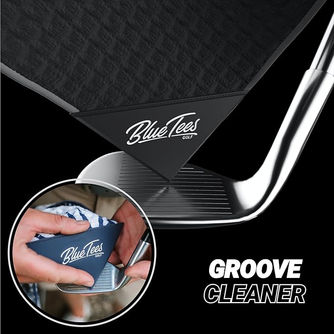 Blue Tees Golf Premium Magnetic Towel - Super Strong Magnet - Microfiber Waffle Design - Silicone Brush - Groove Cleaner - Bag Buckle - Standard & Caddy Sizes