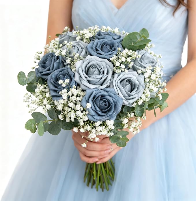 Artificial Flowers Foam Fake Roses 25pcs Series Blue Colors Roses - Image 6