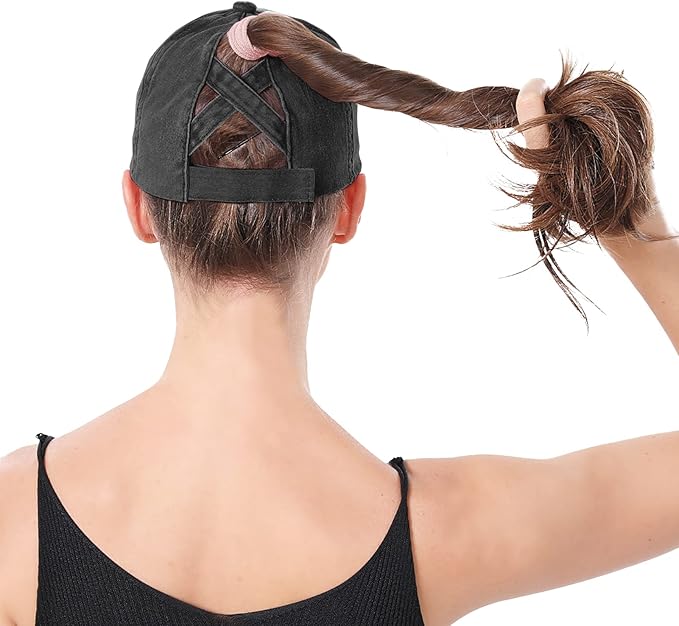 Criss Cross Ponytail Hat Women Washed Distressed Baseball Caps Adjustable High Messy Bun Ponycap