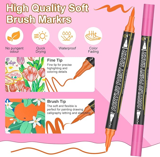 120 Colors Dual Tip Acrylic Paint Markers，Waterproof, Odorless Acrylic Markers - Image 2