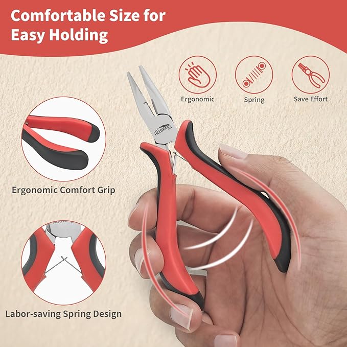 Small Needle Nose Pliers 5"-5 Pack Mini Needle Nose Pliers, Spring Loaded - Image 3