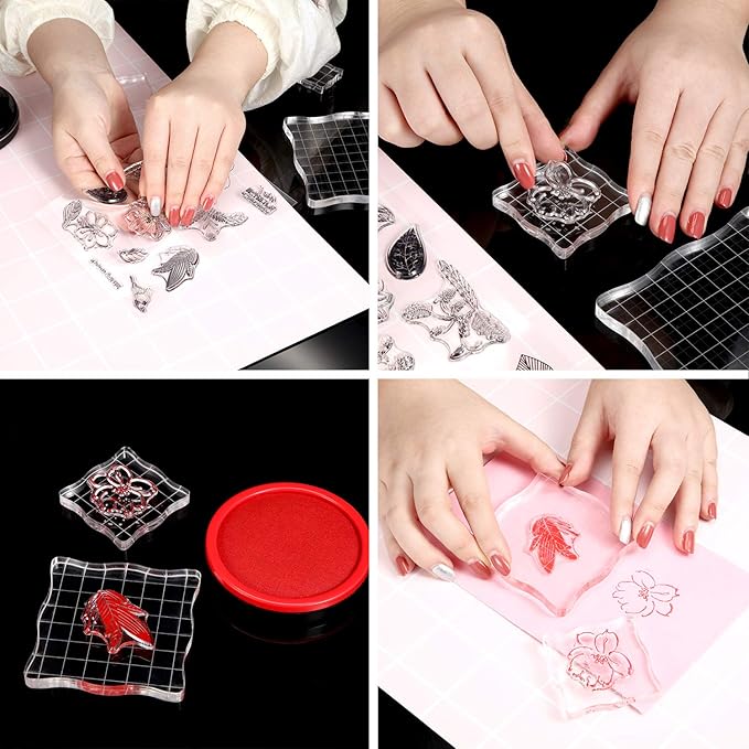 Mudder 7 Pieces Acrylic Stamp Blocks Set Clear Stamping Blocks Tools - Image 3