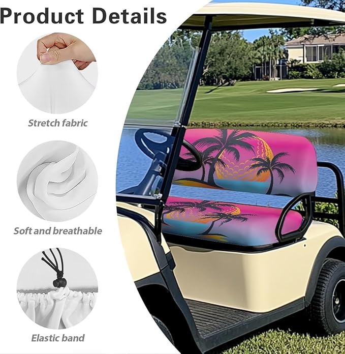 Suobstales Golf Cart Front and Rear Seat Cover Set for EZGO TXT RXV & Club Car DS 2 Passenger, Washable Bench Seat Covers Kit