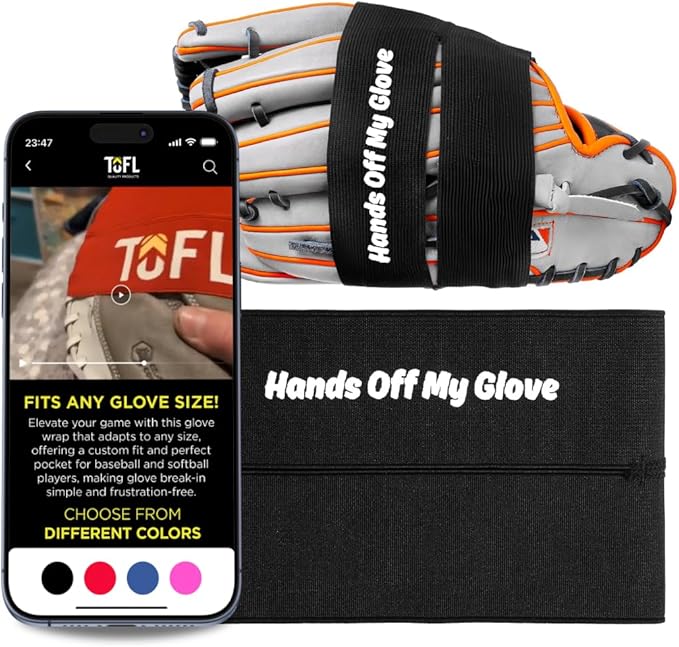 TOFL Baseball Glove Wrap Band for Break-in & Shaping | Elastic Mitt Strap | Adjustable Closure for Pocket Forming & Storage | Youth & Adult Softball Mitt Care Accessory (Message Options)