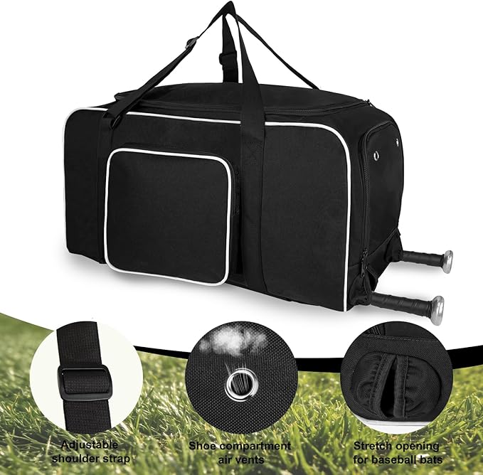 LARIPOP Baseball Bag Softball Duffel Bag for Youth Adult, 70L Sports Gear Bag with Bat Sleeves & Shoe Compartment