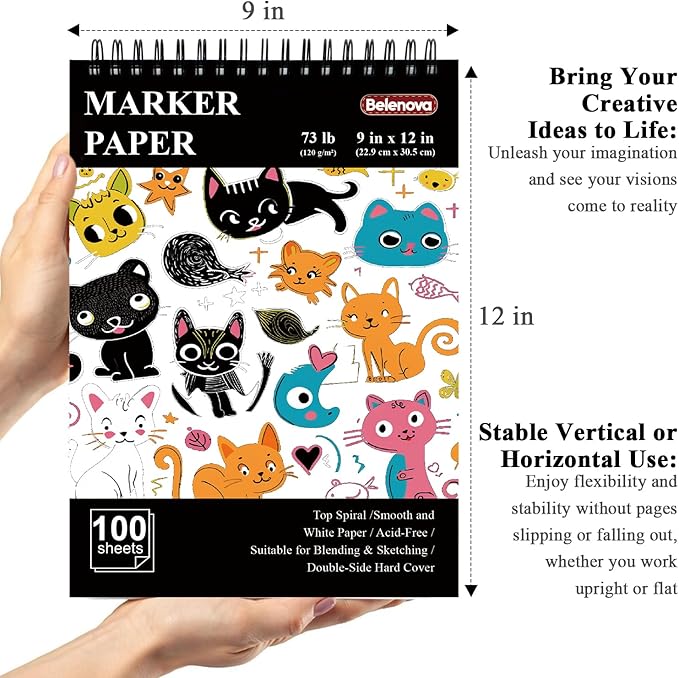 Belenova 9" x 12" Marker Paper Pad, 100 Sheets Bleedproof Sketchbook - Image 2