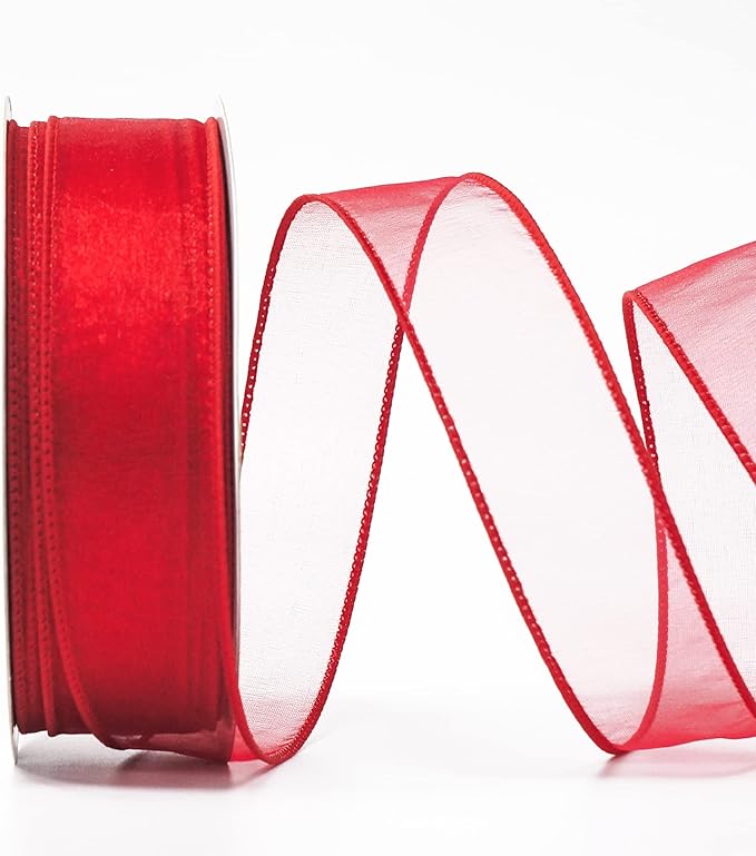 CT CRAFT LLC Sheer Organza Wired Ribbon 1.5" x 50Yards Red - Image 2